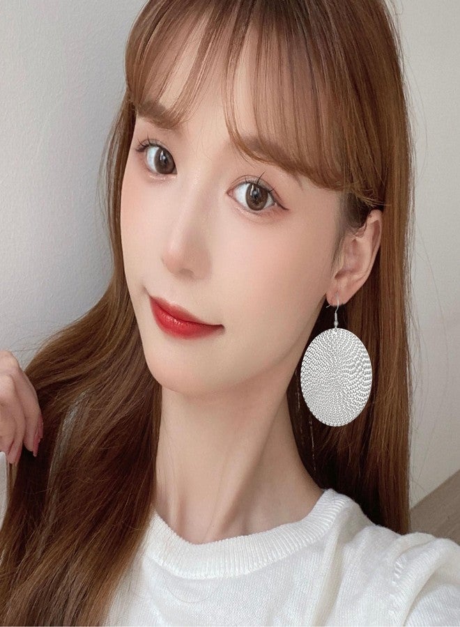 Anmpab Boho Large Disc Earrings for Women Vintage Geometric Hammered Round Circle Drop Dangle Earrings Statement Jewelry (Silver) - Image 4